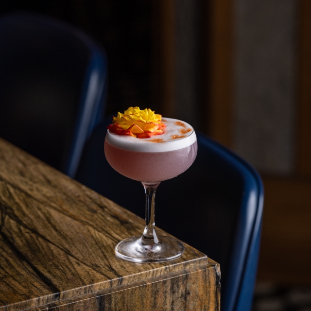 Close up view of a cocktail prepared by Tratto at The Marker