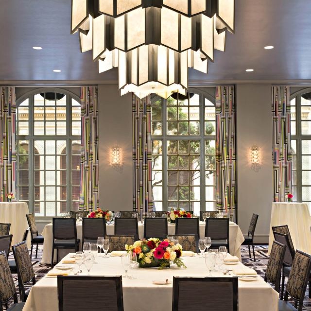 Bellevue meeting room at The Marker with tables and chairs set up