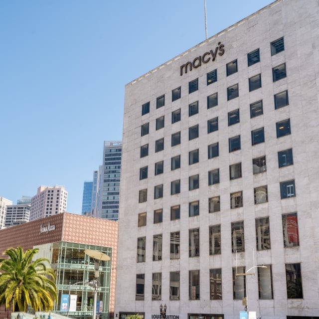 exterior front of macy's store in san francisco in union square steps from the best hotel the marker