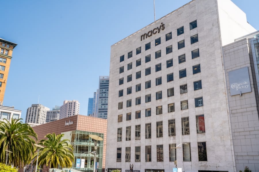 exterior front of macy's store in san francisco in union square steps from the best hotel the marker