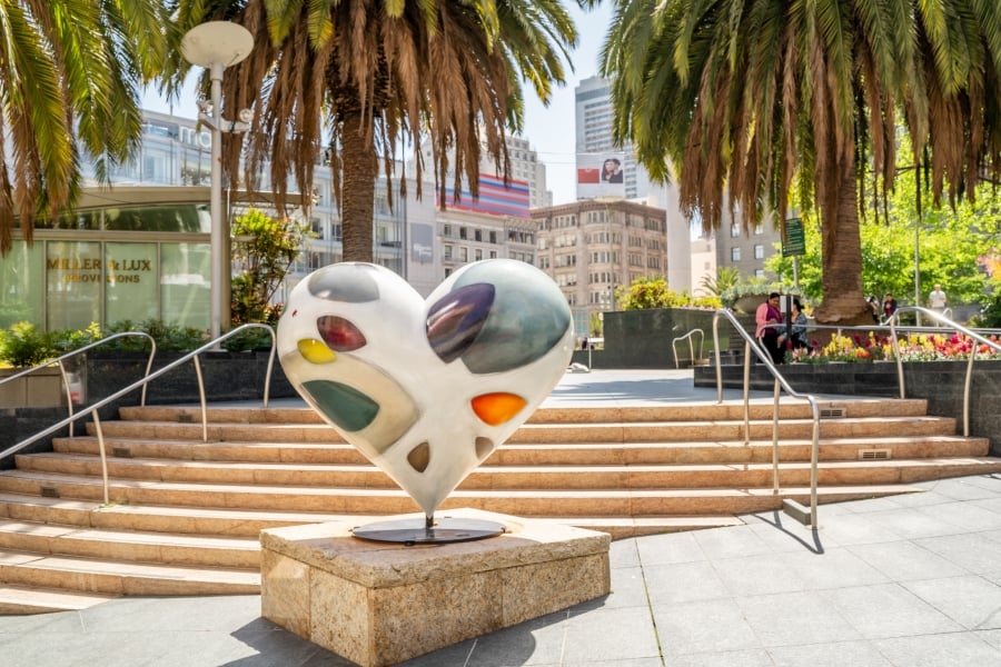 san francisco heart art statue in front of union square located steps from the marker hotel